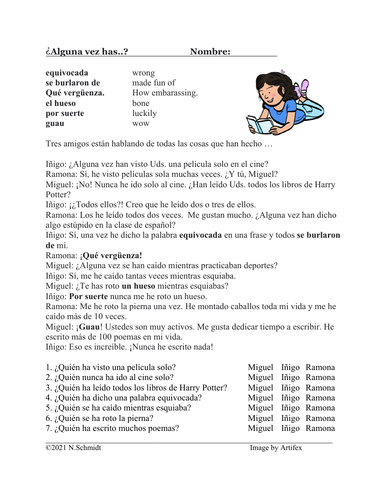 Spanish Present Perfect Reading with IRREGULAR Participles (participios)