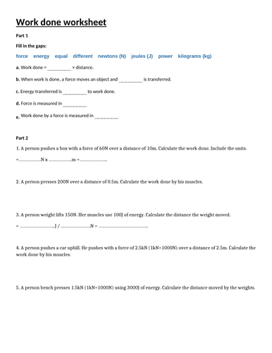 Power and work done equations