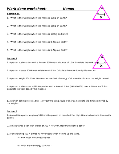 Work done and weight equations