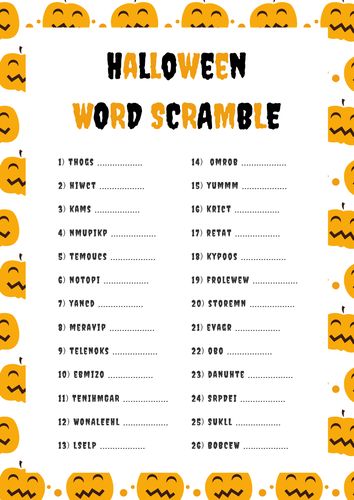 Halloween Word Scramble Spooky Game, Unscramble the Letters