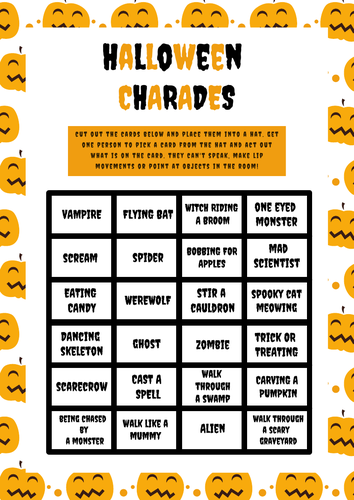 Halloween  Charades Spooky Role Play Guessing Game Sheet