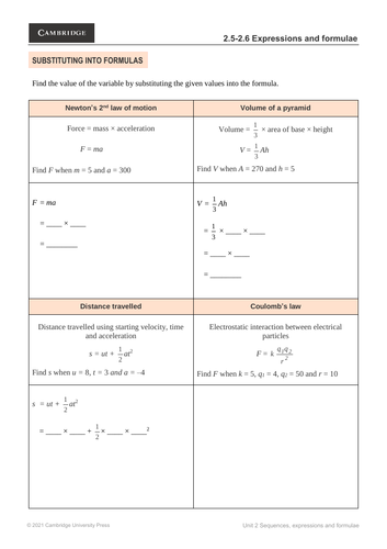 Stage 7: 2.5 Deriving and using formula