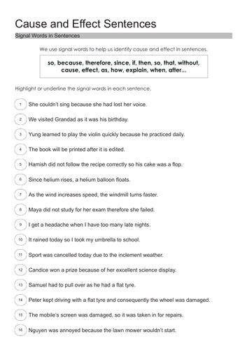 Cause and Effect Sentence Structure