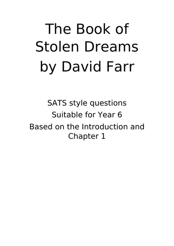 The Book of Stolen Dreams SATs style questions - Year 6