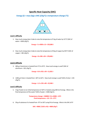 GCSE Physics Specific Heat Capacity (E=mcΔT) Questions and Answers