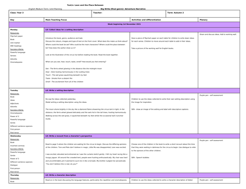 Leon and the Place Between 4 weeks planning | Teaching Resources