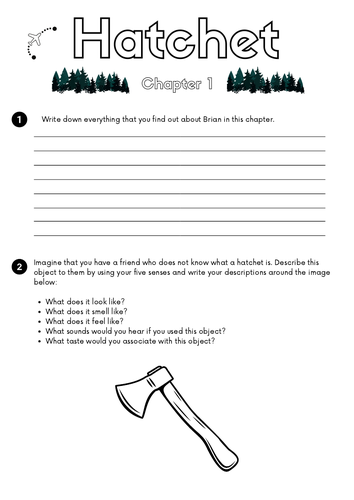 Hatchet Chapter 1 Reading Comprehension Worksheet / Activity English