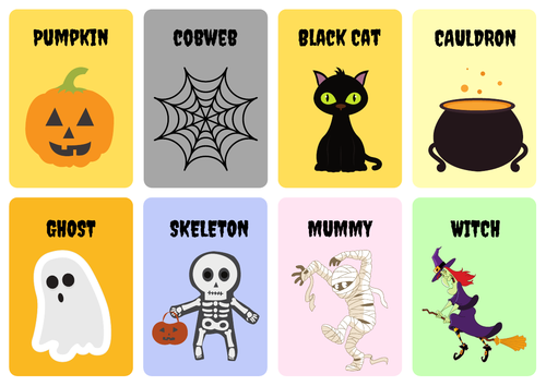 24X Halloween Themed Flash Cards / Charades / Match a Pair Games. Fun Kids Lesson Filler