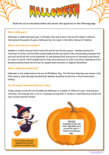 Halloween English Comprehension Reading Activity Worksheet KS3