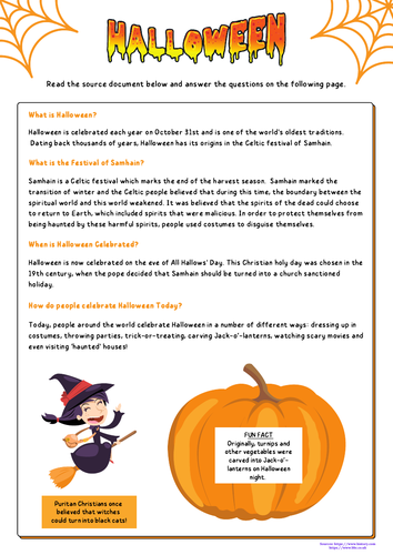 Halloween English Comprehension Reading Activity Worksheet KS3/ Functional Skills