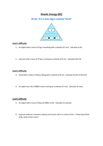 GCSE Physics Kinetic Energy (KE=0.5mv²) Questions and Answers