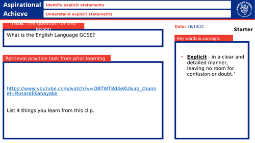 GCSE Language Paper 1 Section A sow