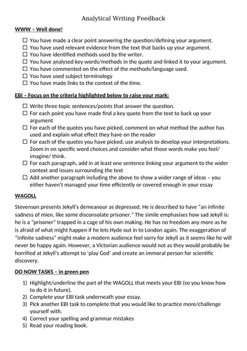 KS3 - Easy Feedback Sheets