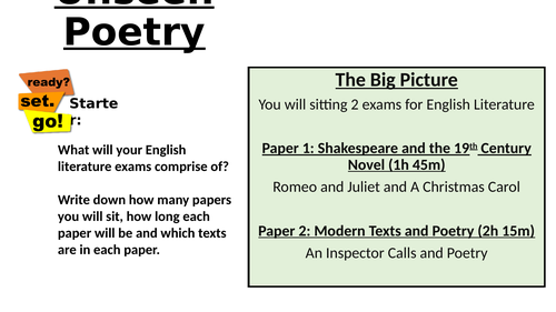 AQA - UNSEEN POETRY - 10 LESSON SOW