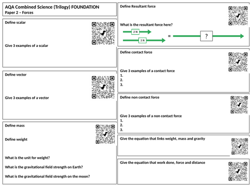 Forces Revision broadsheet with QR codes (Foundation)