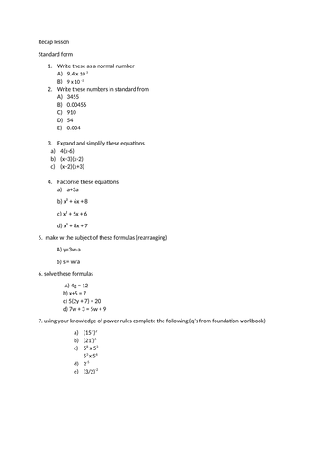 algebra worksheet