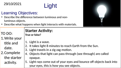 KS3 Physics Light: Complete Lesson