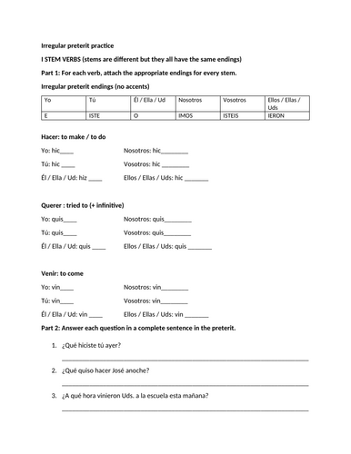 Irregular preterit practice