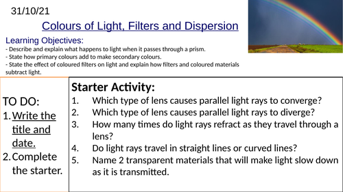 KS3 Physics Colours of Light, Colour of Objects, Filters and Dispersion ...