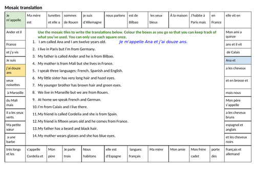 Mosaic writing & faulty translation - appearance - French