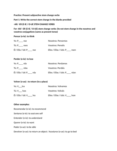 Present subjunctive stem change verbs practice