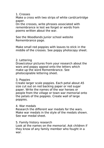 Remembrance Day activities KS2