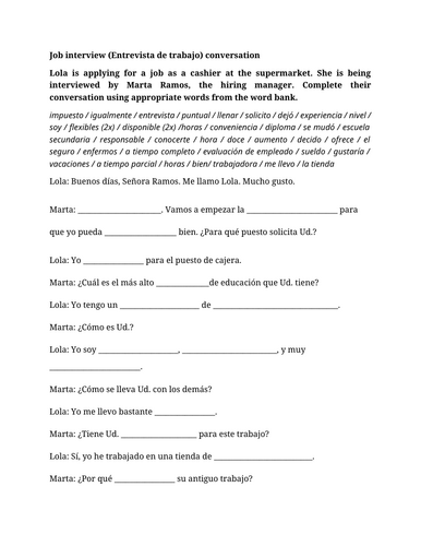 Entrevista de trabajo Reading conversation
