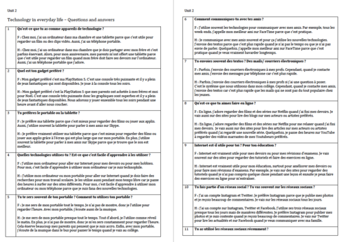 Unit 2- Questions and Model Answers- GCSE French