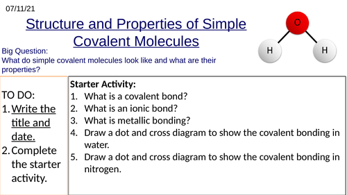 GCSE Chemistry Simple Covalent Molecules Structure and Properties: Complete Lesson