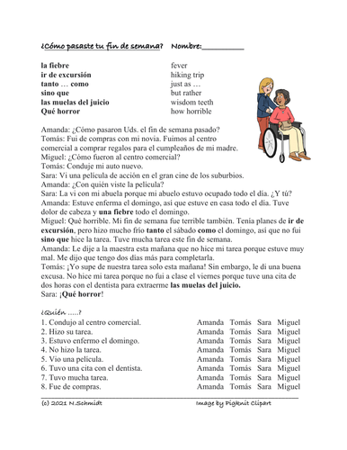 Spanish IRREGULAR Preterites Reading: ¿Cómo pasaste tu fin de semana?