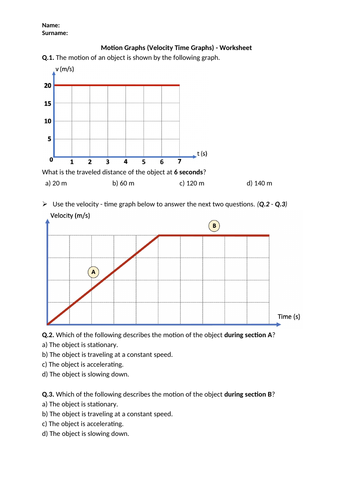 Speed, Velocity, and Acceleration - Worksheet, Printable and Distance  Learning