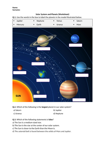 Solar System and Planets - Worksheet | Printable and Distance Learning