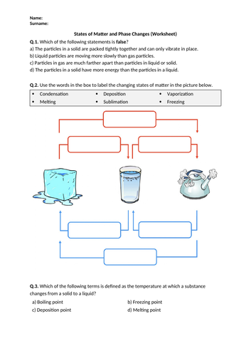States of Matter and Phase Changes - Worksheet | Printable and Distance Learning