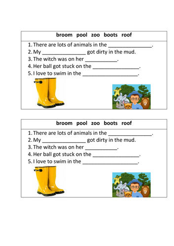 oo digraph missing words sentences