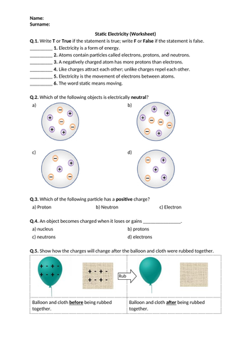 Static Electricity - Worksheet | Printable and Distance Learning