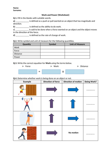 Work and Power - Worksheet | Printable and Distance Learning