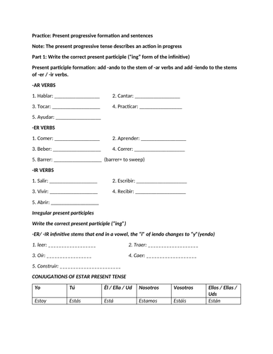 Present progressive sentence practice