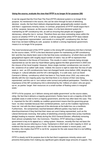 A-Level Politics - FPTP A* Essay