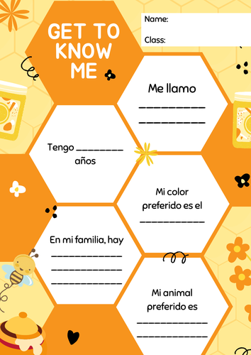 Primary Spanish - Get to Know Me Worksheet