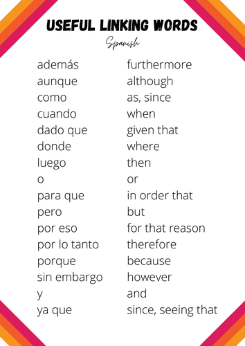 Spanish Connectives - Useful Linking Words Poster/Handout