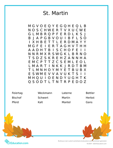 St. Martin (German Holiday 11th of November) Wordsearch