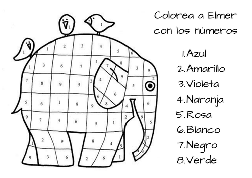 Spanish Colours Page - Colorea a Elmer