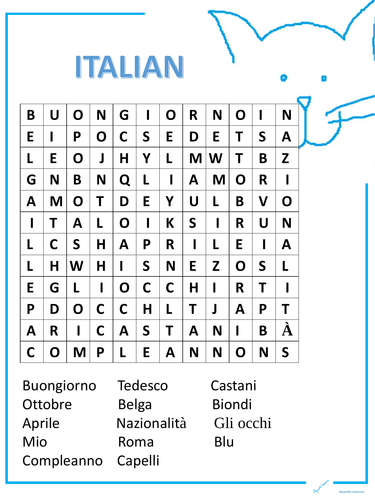 Italian Word Search Puzzle Beginners PDF Printable Homework Starter Fun