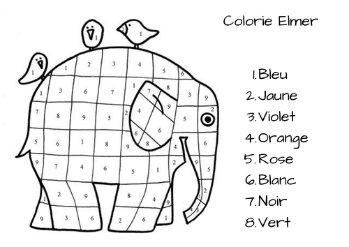 Colorie Elmer - Elmer French Colouring Page