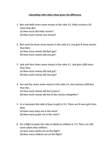 Ratios when given the difference