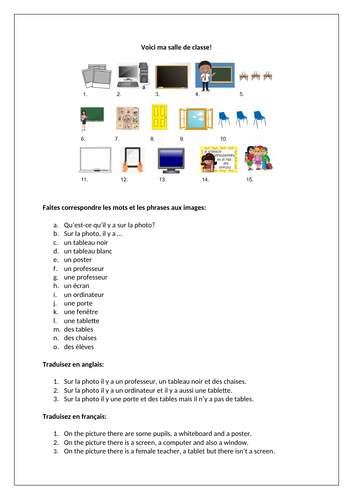 Dynamo 1 - Module 1 - Voici ma salle de classe! - Page 12 - Translation Worksheet