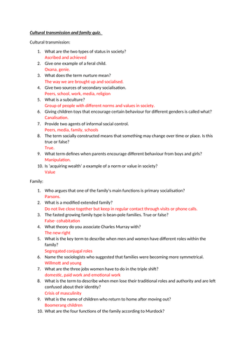 GCSE Sociology [WJEC]- Family revision lesson