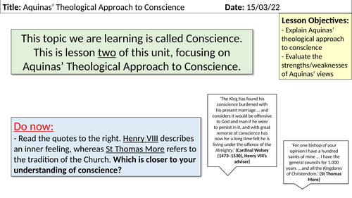 Conscience: Aquinas' Theological Approach to Conscience