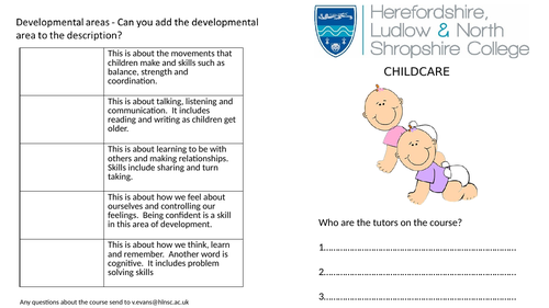 Childcare Taster Day Lesson and Booklet