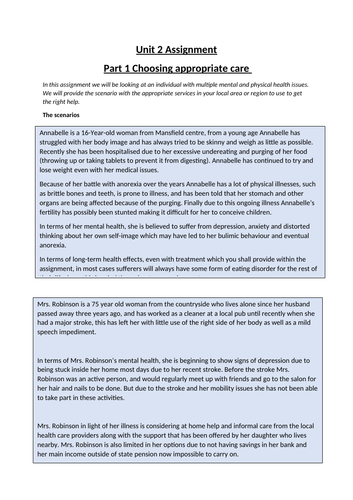 Component 2, A Coursework Booklet (level 2 Health and Social Tech award)